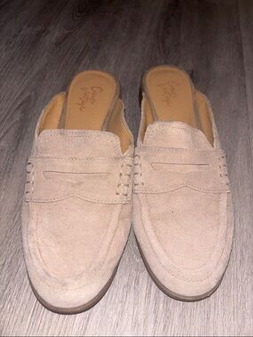 Crown Vintage Suede Penny Loafer Mules in Taupe